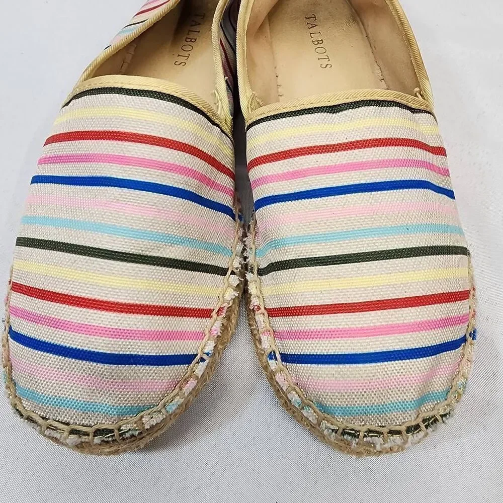 Talbots Women's 7.5 Izzy Horizons Striped Espadrille Canvas Slip-On Comfort Shoe